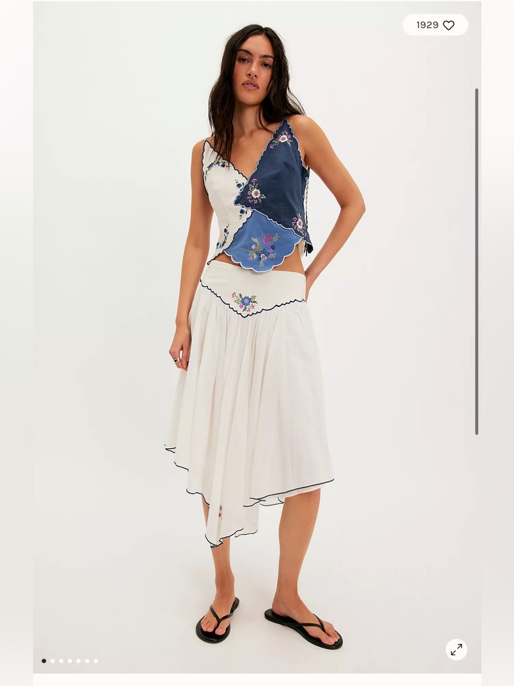 Free People Sacred Heart Embroidered Patchwork Crop Top & Midi Skirt Set S/M